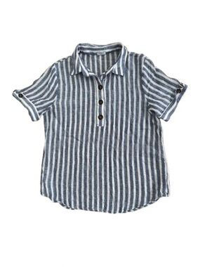 Studio 1886 Collared Button Detail Striped Linen Blend Shirt - Size: Small